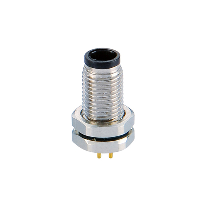 M5 4pins A code male straight front panel mount connector,unshielded,insert,brass with nickel plated shell